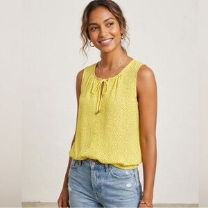 LOFT Sunny Yellow Micro-Dot Tie-Neck Shell Citrus Office Siren Sleeveless Blouse